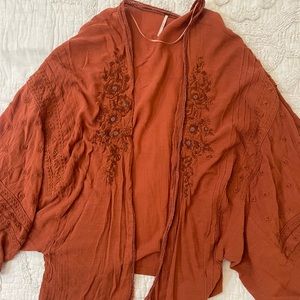 Free People embroidered rust cardigan size M